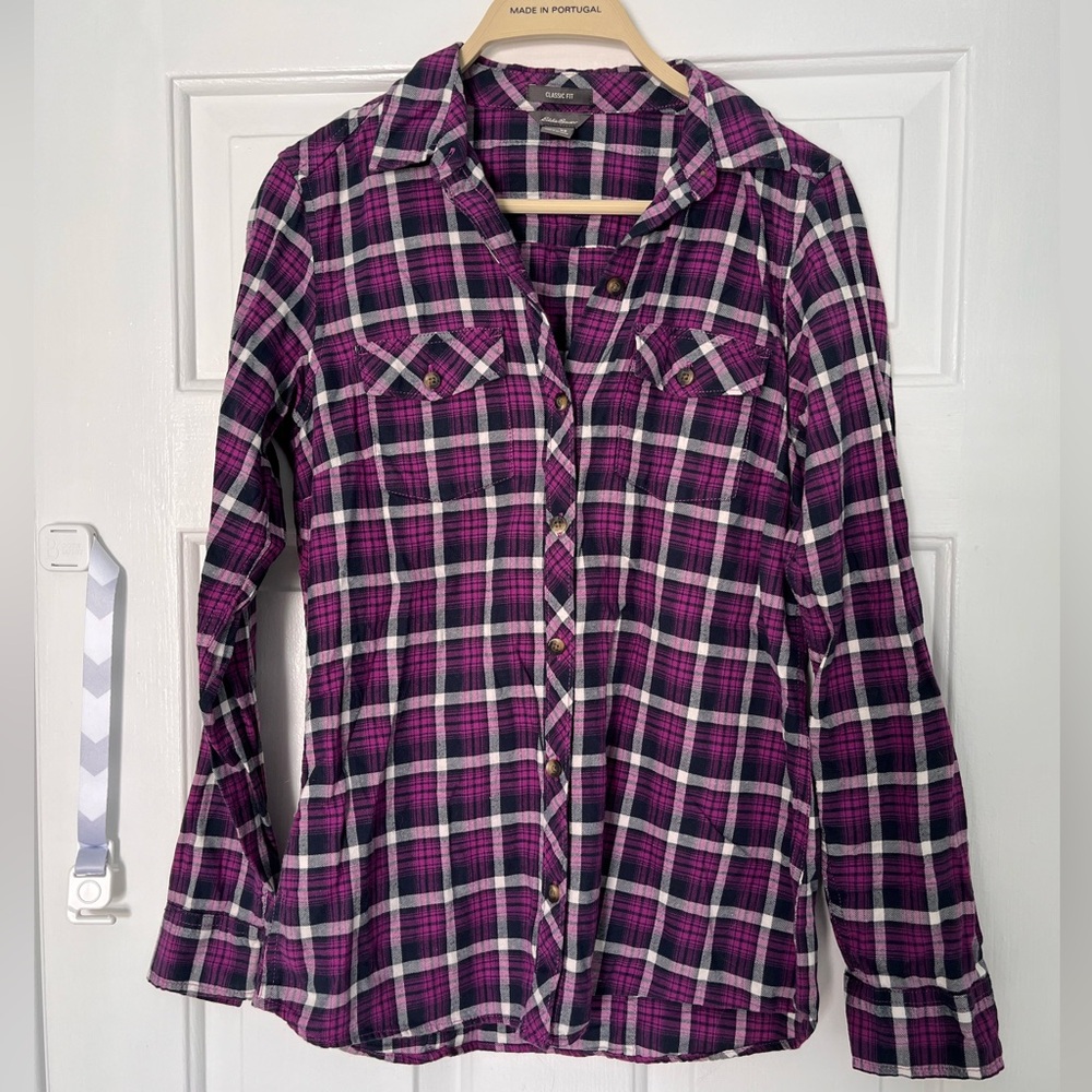 Eddie Bauer plaid button-up shirt - extra small - purple/pink